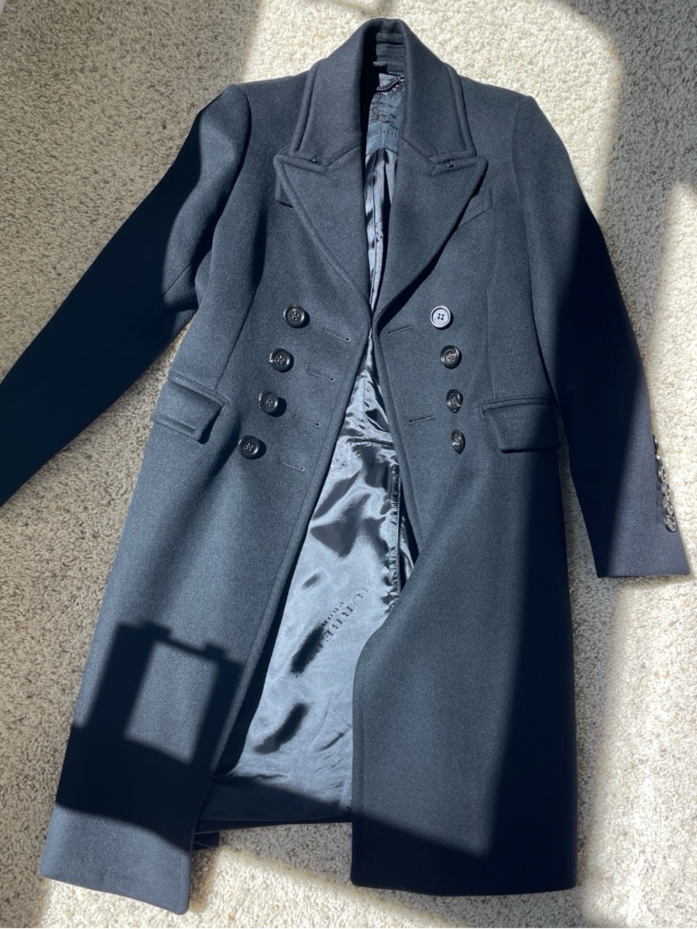 Burberry Black Double-Breasted Wool Pea Coat